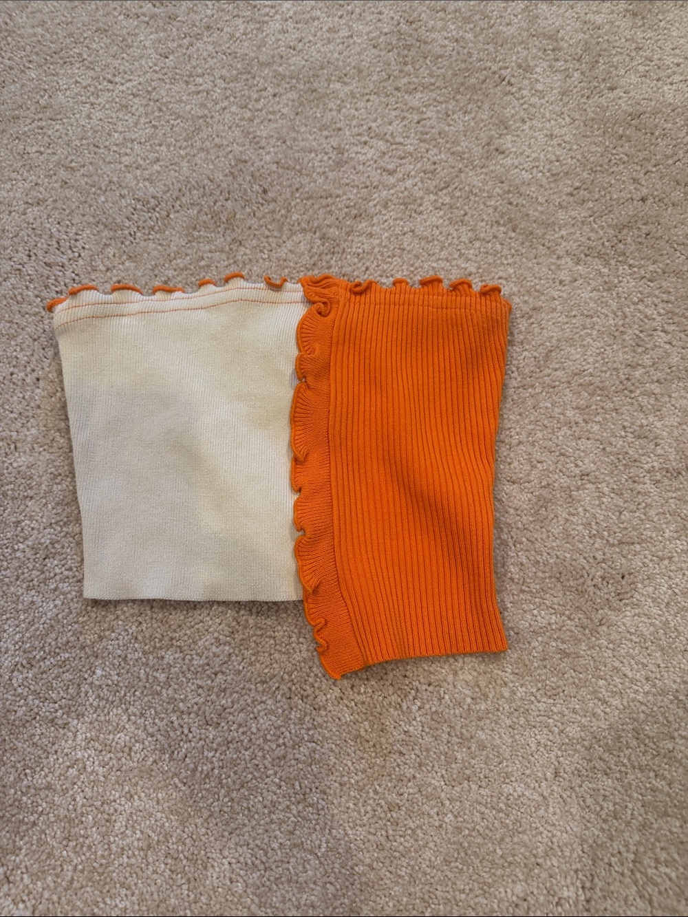 Miss Lola Two-Tone Ribbed Tube Top — Orange & Cream